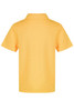 A yellow polo shirt with a collar, featuring a plain back and short sleeves. Includes a logo.