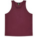 A maroon singlet featuring a simple design and a logo at the neckline.
