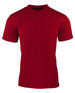 A red men's t-shirt featuring short sleeves and a smooth, fitted design. It has a logo on the front.