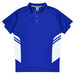 A blue polo shirt featuring white accents and a logo, designed for kids.