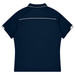 A navy blue polo shirt with short sleeves and a white trim. It features a logo on the back.