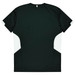 A black T-shirt with white accents on the sides and a plain back. It features a logo on the fabric.