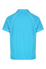 A turquoise polo shirt with a sporty design and contrasting white piping, featuring a branded logo.