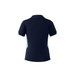 A dark navy polo shirt with light blue accents, featuring a logo on the back.