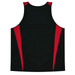 A black singlet with red side panels, featuring a logo on the front.