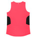 A pink singlet with black side panels, featuring a logo on the back.
