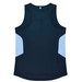 A navy singlet with light blue side panels and a logo on the back.