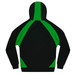 A black and green hoodie featuring a hood and contrast panelling on the back. It has a logo on the front.