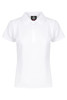 A white polo shirt with a classic collar and a small logo on the chest. Short sleeves and a fitted style.