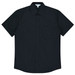 A short sleeve button-up shirt in black, featuring a front pocket and a classic collar. The shirt has a logo.