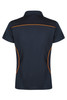 A navy polo shirt with orange accents, featuring a collar and short sleeves. The back is smooth and plain.