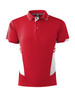 A red men's polo shirt featuring white accents and a logo. Designed for casual wear.