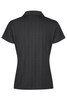 A black ladies' polo shirt with a standard collar and short sleeves, featuring a textured pattern and a logo.
