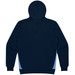 A navy hoodie featuring contrasting side panels in a lighter shade. The design includes a hood and long sleeves.