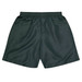 Dark green kids' sports shorts with an elastic waistband and a smooth finish, featuring a logo.