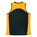 A yellow and dark green singlet with contrasting panels and a logo on the back.