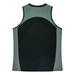 A black and grey singlet featuring a logo, with a sleeveless design and a sporty cut.