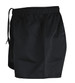 Black rugby shorts featuring an elastic waistband and drawstring, suitable for sports uniforms.