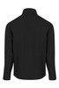 A black soft shell jacket for kids featuring a high collar and long sleeves. It has a logo on the back.