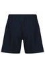 Men's sports shorts in navy blue with an elastic waistband and a logo on the side.