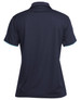 A navy polo shirt with a collar and short sleeves, featuring contrasting trims and a logo on the back.