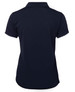 A navy polo shirt with a collar and short sleeves, featuring a logo on the back.
