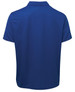 A blue polo shirt featuring a collar and a logo on the back. Suitable for casual or promotional wear.