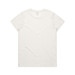 A plain white T-shirt featuring a simple design and a logo on the back.