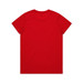 A red T-shirt featuring a plain design and a logo on the back.