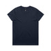 A navy blue t-shirt featuring a round neckline and short sleeves, with a logo on the inside label.