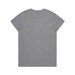 A grey t-shirt with short sleeves and a plain back, featuring a logo.