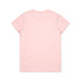A light pink T-shirt featuring a simple design and a branding logo on the back.