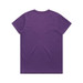 A purple t-shirt featuring a classic crew neck design. The garment has a smooth texture and short sleeves.
