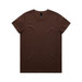 A brown T-shirt laid flat, featuring a simple design and a label at the neckline.