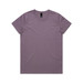 A purple t-shirt featuring a crew neck design and a label on the inside neckline.
