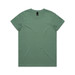 A green t-shirt with a regular fit, featuring a simple design and a logo on the tag.