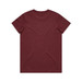 A maroon T-shirt with a simple design, featuring a branded logo on the back.