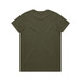 An olive green T-shirt with a classic crew neckline and short sleeves, featuring a logo on the back.