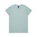 A light blue T-shirt displayed flat, featuring a round neckline and a tag at the collar, with a plain design.