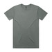 A plain grey T-shirt with short sleeves and a round neckline, featuring a logo at the neck.