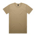 A tan staple tee with a round neckline and short sleeves, featuring a brand logo.