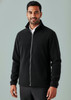A black micro fleece jacket featuring a full zip and stand-up collar, modelled by a man against a neutral background.