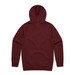 A maroon hoodie featuring a hood and long sleeves, with a plain design and a logo on the back.