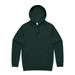 A dark green hoodie with a front pocket and a drawstring hood. It features a small logo on the label.