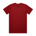 A plain red t-shirt with a round neckline and short sleeves, featuring a small logo.