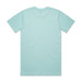 A light blue T-shirt featuring a plain back design and a logo on the neckline.
