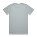 A plain light grey t-shirt displayed from the back, featuring a simple design and a logo.