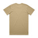 A khaki T-shirt featuring a plain back and a logo. Cotton material with short sleeves, available in various sizes.
