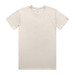 A plain light beige T-shirt with a round neckline and short sleeves, featuring a logo at the neckline.