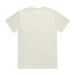 A plain light cream T-shirt with short sleeves and a round neck, featuring a logo on the back.